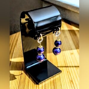 Elegant Purple and Golden Drop Earrings